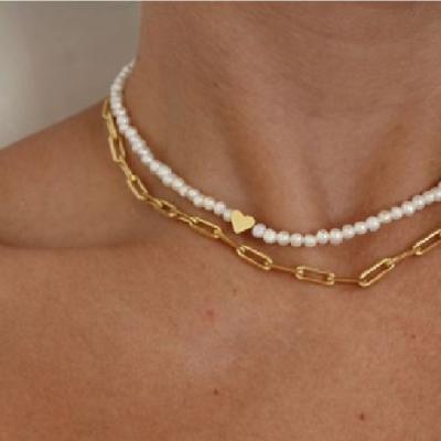 China Fashionable Wholesale Fashion Layered 18K Gold Plated Layered Necklace ABS Brass Pearl Layered Necklace for sale