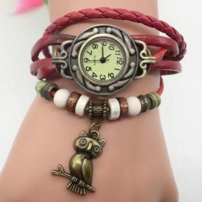 China Wholesale Christmas Gifts Promotion Automatic Women Bracelet Date Vintage Watch Used Leather With Owl Pendant Women Watch 2019 for sale