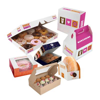 China Design Mini Pink White Cardboard Single Food Packaging Donut Recyclable Cheap Custom Printed Paper Packaging Boxes With Clear Window for sale