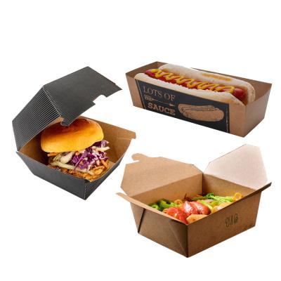 China Recyclable Custom Design Logo Disposable Mini Cardboard Kraft Printed Fast Food Lunch Fries Hot Dog Burger Hamburger Packaging Paper Box for sale