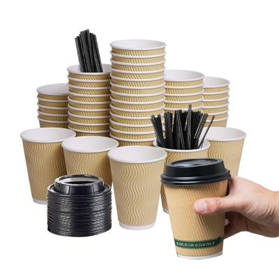 China 7oz 8.5oz Recyclable Coffee Takeaway Pla Coated Double Corrugated Wallpaper Cup With Lid Drinking Handle For Cold-Hot Drinks Velvet Take Away for sale