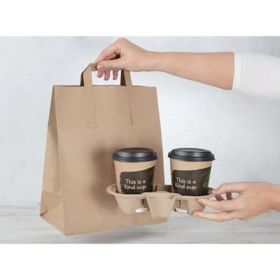 China Togo Takeout Packaging Recyclable Biodegradable Reused Paper Bags Custom Print Brown Grocery Food Wrapping Paper With Flat Handle for sale