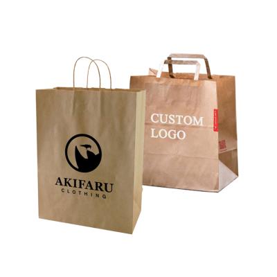 China Recyclable Eco - Friendly Custom Printed Thick Sturdy Take Away Shopping Craft Brown Kraft Paper Bag With Twisted Handles for sale