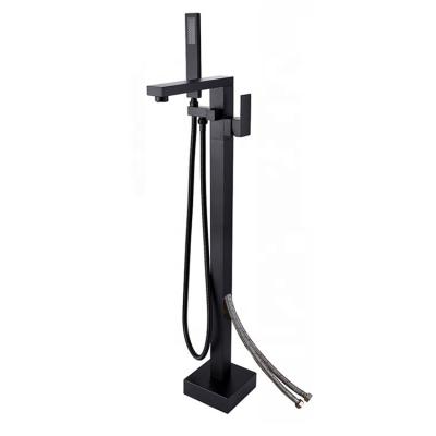 China With Slide Bar Hot Sale Tub Filler Floor Standing Faucet Black Bathroom Tub Mixer for sale