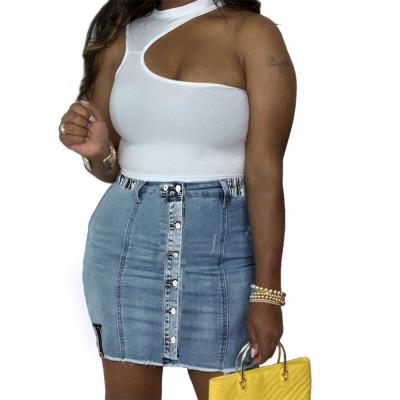 China GCC plus size new plus size summer women button up design ladies big oversized denim maxi skirt for sale