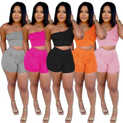 China 2021 Summer Viable Sexy Spaghetti Strap Sweat Crop Top Sport Shorts Women Sweatsuit Cotton Shorts Two Piece Set for sale