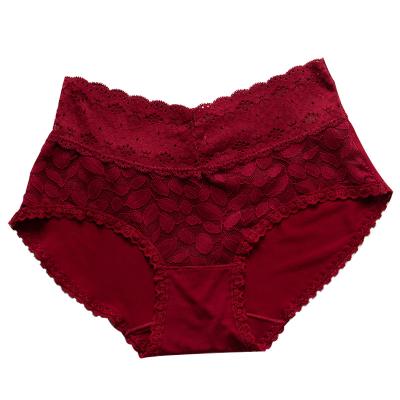 China Women's Panties Mid-Rise Ladies Underwear Double-Layer Silky Breathable Modal Lace Seamless Wide-waisted Briefs for sale