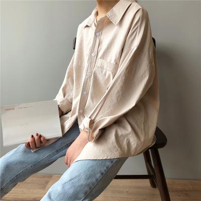 China Minimalist Loose White Anti-pilling For Women Korean Solid Turn-down Collar Style Shirts Tops for sale