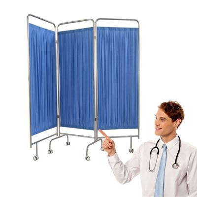 China Convenient Bedside Patient Privacy Medical Mobile Foldable Screen With Convenient Casters Hospital Stainless Steel 1800mm*180mm Metal for sale