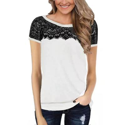 China 2021 QUICK DRY fashionable cute casual short sleeve blouse women tops with lace for sale