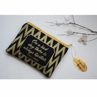 China Promotional Customizable Gold Printed Zipper Cotton Pouch Cosmetic Bag With Zipper for sale