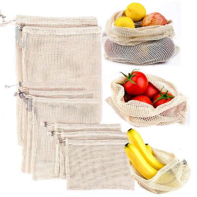 China 100% Manufacturer Cheap Price Custom Recyclable Fruit Vegetable Packaging Reusable White Organic Shopping Cotton Mesh Bags for sale