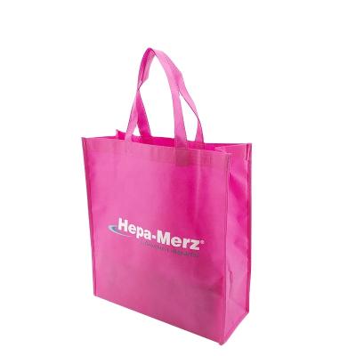 China Pharmacy Logo Printed Pink Non-Woven Fabric Handled Reusable Shopping Bag for sale