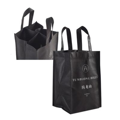 China Logo Printing Four Bottles Carrier Eco Polypropylene Reusable Nonwoven Wine Bag for sale