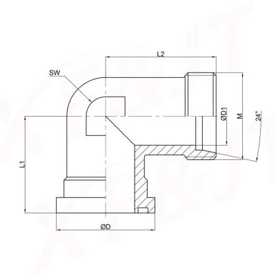 China Integrated Mount Manufacturer Provides SAE Flange Adapter-90 Degrees Male Metric Thread and 24 Degrees Inner Taper for sale