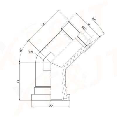 China Integrated Mount XF&JT supplies SAE flange adapter-45 degrees with male metric thread and 24 degrees inside taper for sale