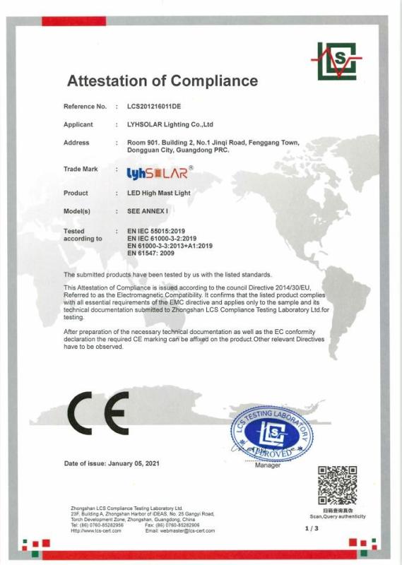 EMC Certificate - DONGGUAN LYHSOLAR LIGHTING CO.,LTD