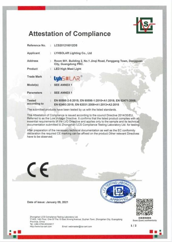 LVD Certificate - DONGGUAN LYHSOLAR LIGHTING CO.,LTD