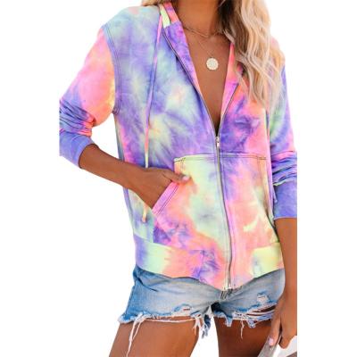 China 2021 QUICK DRY New Drop Shipping Oversized Hooded Sweatshirts Women Tie Dye Long Sleeve Casual Zipper Coat Sweatshirts Hoodies for sale