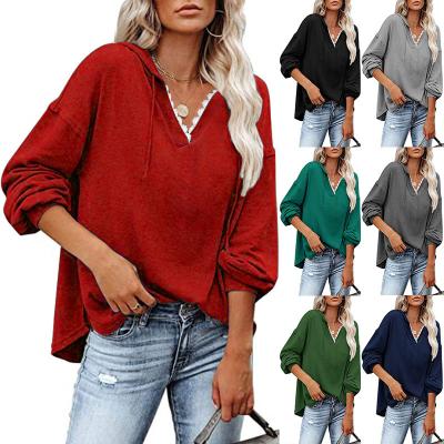 China 2021Oversize Women's Clothing Sweater New Solid V-Neckline V-Neck Loose Hoodie Women's Fall QUICK DRY for sale