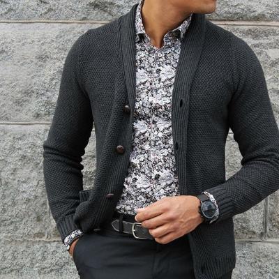 China Custom Anti-Wrinkle Mens Knitted Casual Solid With Pocket Long Sleeve Cardigan Sweater for sale