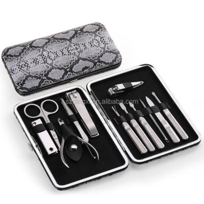 China Finger Nail OEM 12pcs Snake PVC Case With Nail Clipper Beauty Tools Manicure Kit For Man for sale