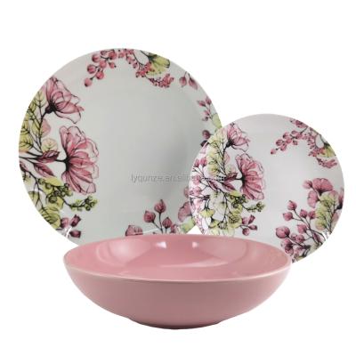 China Sustainable Fine Porcelain 18Pcs Dinner Set Dish Set Ceramic Dinnerware Set Floral for sale