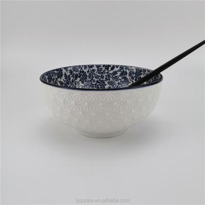 China 6.25 Inch Sustainable Pad Printing Porcelain Noodle Bowl / Bowl Set / Ceramic Tebleware Set for sale