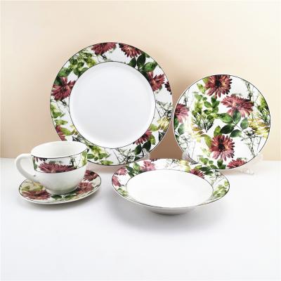 China Flower Viable Special Design Modern Ceramic Dinner Plate Rim Dish Dinner Set Dinnerware Set for sale