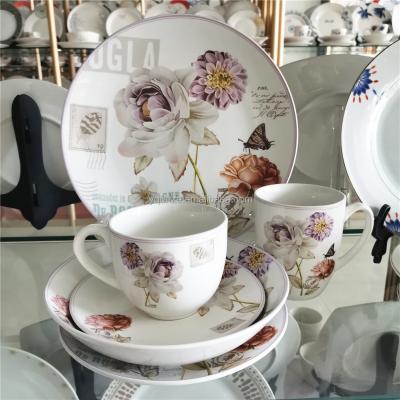 China Sustainable China 30pcs Porcelain Round Tableware With Purple Flower Butterfly Design for sale