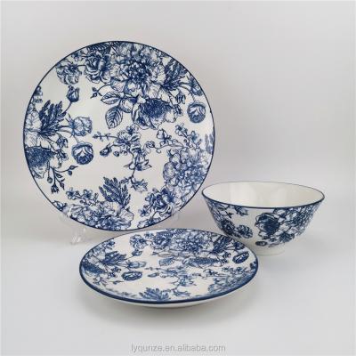 China Viable Fine Porcelain 18pcs Pad Print Dinner Plate And Dishes Set Ceramic Dinnerware Sets for sale