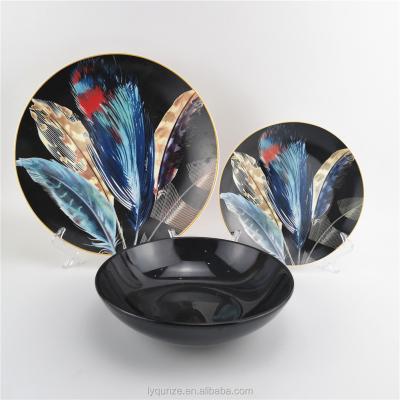 China Sustainable 18pcs Black Dinner Set Dinnerware Porcelain For Chinese 6 Dinner Set for sale