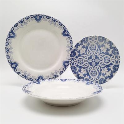 China 12 Piece Viable White And Blue White Antique Personalized Porcelain Dinner Set Plates for sale