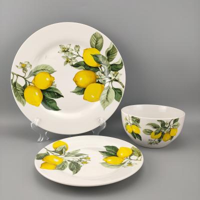 China 2018 New Sustainable Lemon Design Porcelain 12pcs Ceramic Dinnerware Set for sale