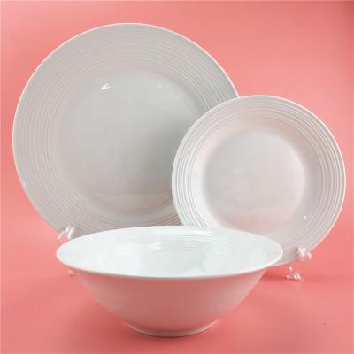 China Sustainable 12 Pcs Embossed Ceramic Porcelain Embossed Dinner Set for sale