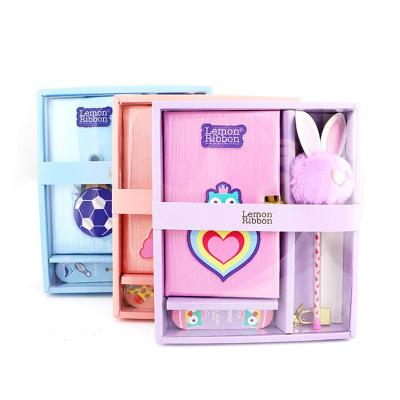 China Cute color box stationery set wholesale export school stationary set with notebook leather pen set for kids for sale