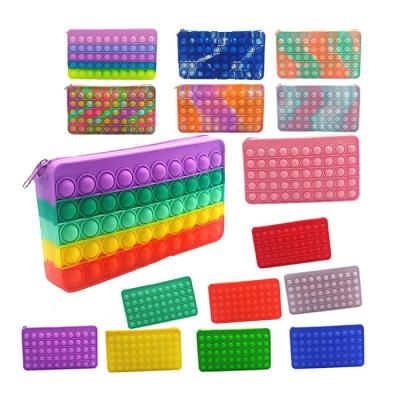 China Durable E1747 Pen Storage Bag Push Bubble Pencil Bags School Kids Rainbow Silicone Busy Person Pencil Case for sale