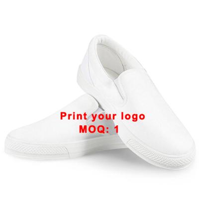 China Low MOQ ARCH SUPPORT Women's Logo Flat White Custom Canvas Slip On Shoes Sneakers Loafers Ladies Casual Shoes Made In China for sale