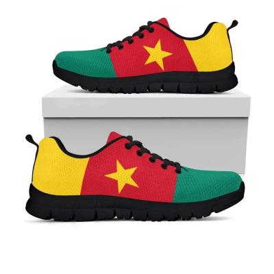 China Fashion\Comfortable\Durable\Breathable\Lit Cameroon Flag Printed Sneakers Female Running Shoe Soft Padded Breathable Summer Sport Lace-Up Casual Shoes for sale