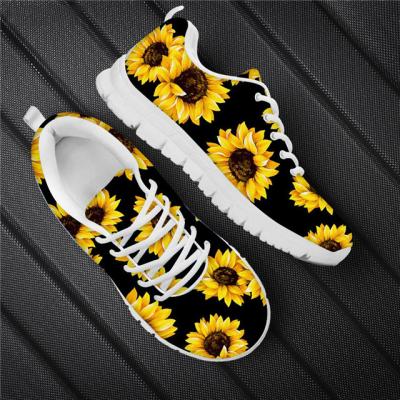 China Fashion\Comfortable\Durable\Breathable\Lightweight unisex new trend lighted sports shoes Sunflower Art Pattern Printing Air Mesh Women Men Sporty Breathable Sneakers for sale