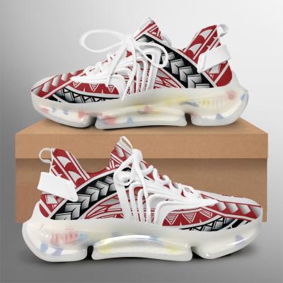 China CUSHIONING Red and White Polynesian Hawaiian Tribal Tattoo Printed Men Sneaker Shoes Casual Walking Shoes Mesh Lightweight Tennis for sale