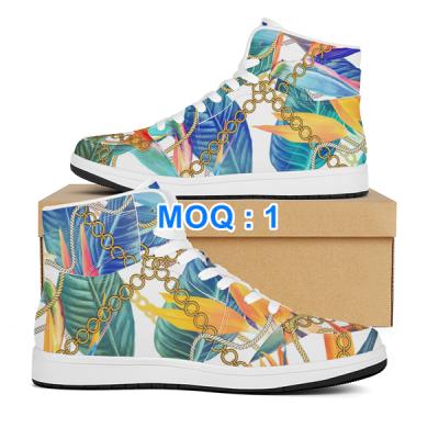 China Wholesale 1 MOQ Dropshopping Hot Sale Custom Fashion Trend High Top Leather Sneakers Print Logo Design Casual Sport Dress Mens Shoes for sale