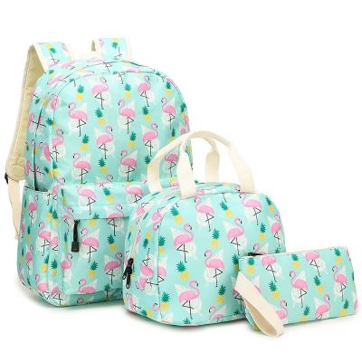 China Flamingo Printing M&D 2021 Hot Sale Flamingo Printing Girls Set 3 PC Satchel School Bagpack Schoolbag Kids Backpack With Lunch Bag for sale