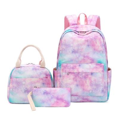 China M&d Pack Waterproof Stylish Dye Tie Dye Kids Daily School Bags Laptop Backpack Set Of 3 Lunch Bag Pencil Case Teenager Schoolbags For Girls for sale