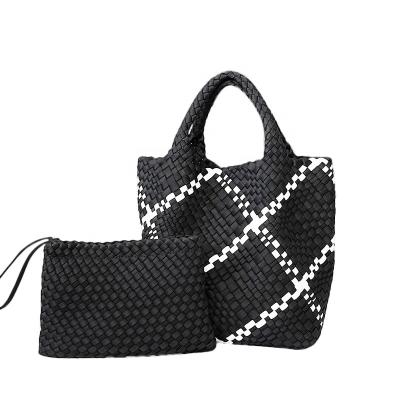 China Fashion\M&d Manufacture Comfortable High Quality Custom Handmade Neoprene Handbag Woven Neoprene Bags 2pcs Beach Bag Mini Weave Tote Bag Wholesale\Durable for sale