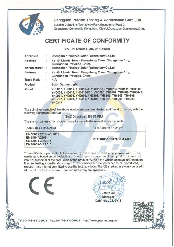 CE - Zhongshan Yinghao Solar Technology Co., Ltd.