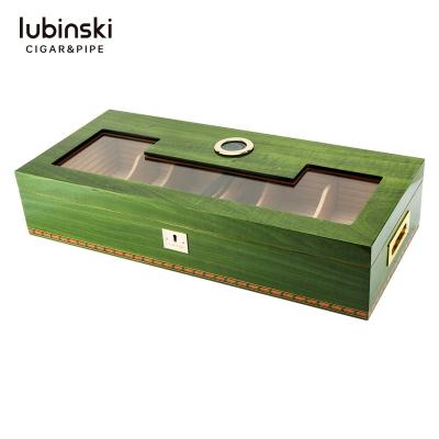 China Wholesale Handmade Lubinski Humidor Cabinet Cigar Box Wood Stained Glass Display Custom for sale