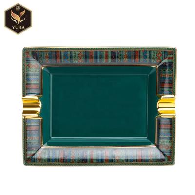 China Guangzhou YuJia Stylish Stylish Ceramic Cigar Ashtray For Two Cigars for sale