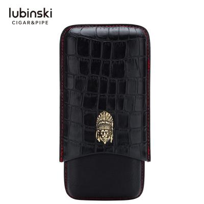 China Guangzhou YuJia High End High End Cowhide Cigar Leather Case Put Inside Three Cigars for sale