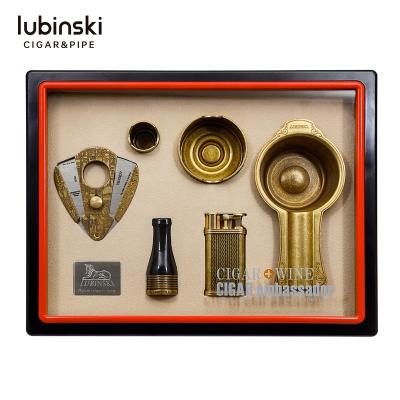 China 270*210mm Lubinski Cigar Gift Set With Cigar Tube Cutter And Ashtray Christmas Gift Lighter Wall Display for sale